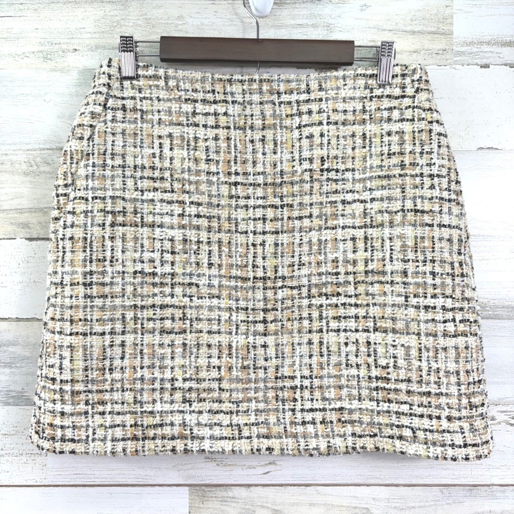 Loft Tweed Mini Skirt Size 8 Multi Color Metallic Sequin Boucle Plaid Lined
